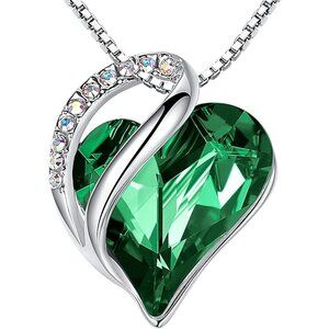 Infinity Love Birthstone Heart Pendant Emerald Green Necklace Women Mom Silver